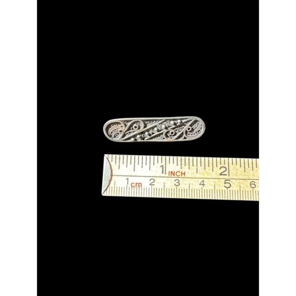 Vintage Sterling Silver Filigree Bar Brooch 925 Patina‎ Classic Elegant Pin